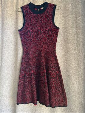 Rewind Black and Red Sleeveless Fit-and-Flare Knit Dress